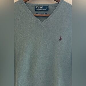 Polo Ralph Lauren 100% Pima Cotton V-Neck Sweater • Blueish green • Size S